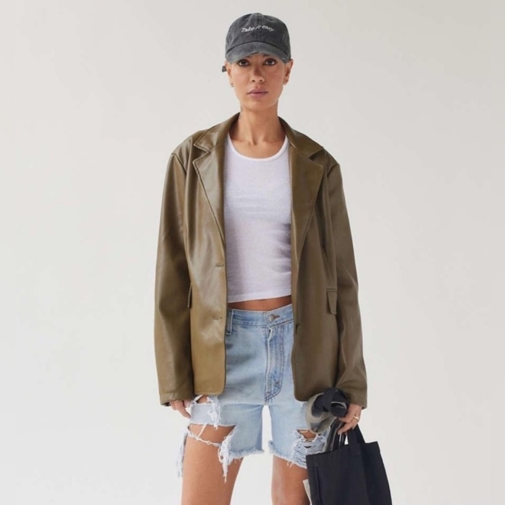 Urban Outfitters Jules Faux Leather Blazer - Moss Green - Size Small - NWT